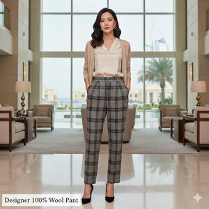 NWOT J. London 100% Pure Wool Pant Plaid 3-Pocket Lined Lux Women 10P Gray/Black